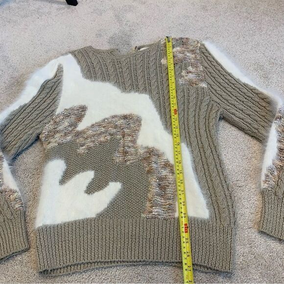 LARA Ferrante Vintage rabbit fur taupe cream multi textured long sleeve sweater - Picture 8 of 9